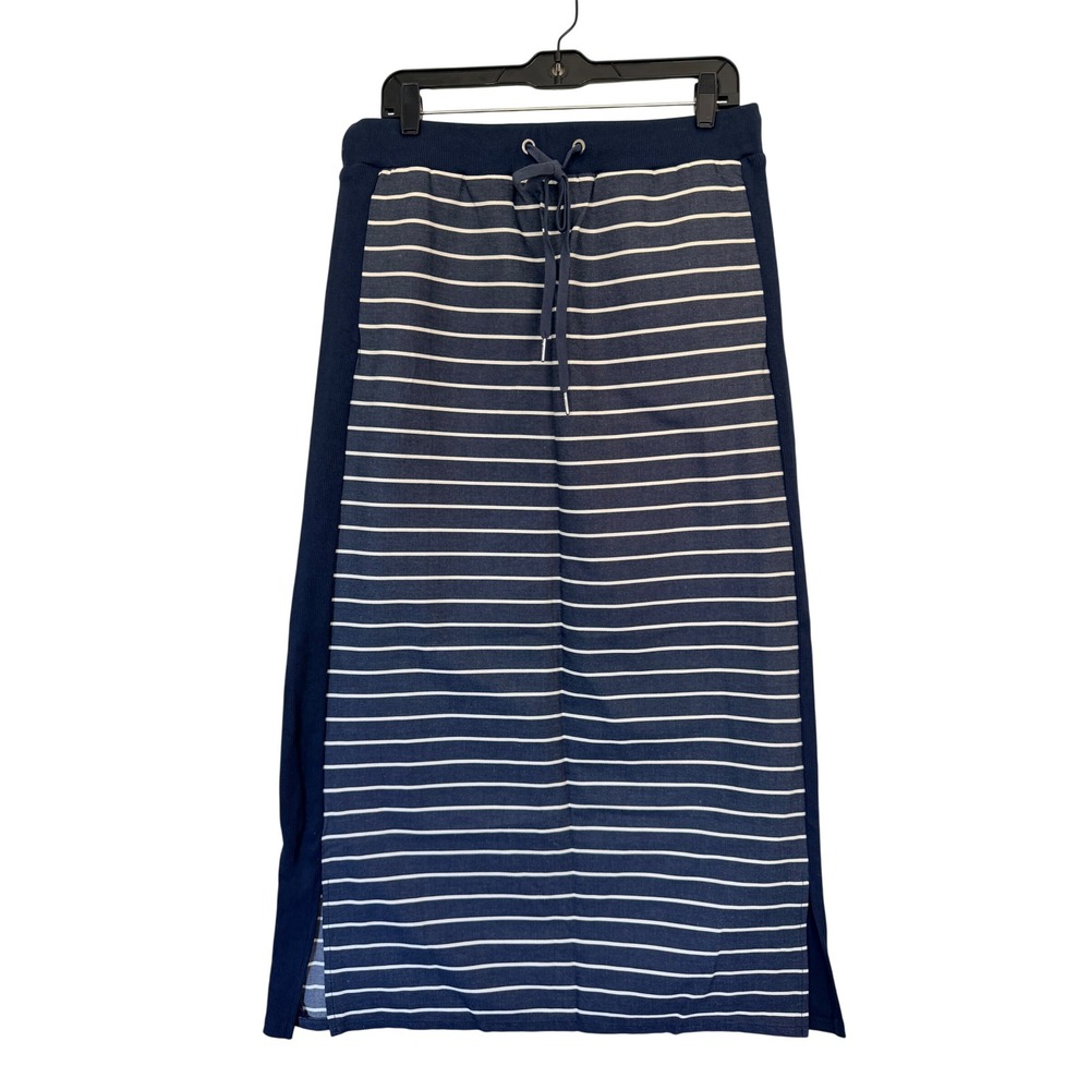 Inherit Co Women Maxi Skirt XL Navy Blue Striped Drawstring Casual Nautical